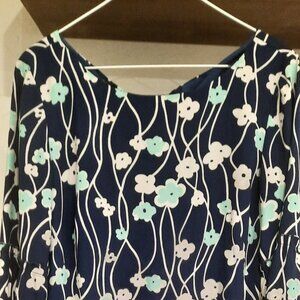 Talbots 6 Navy White Seafoam Mini Dress Bell Sleeves